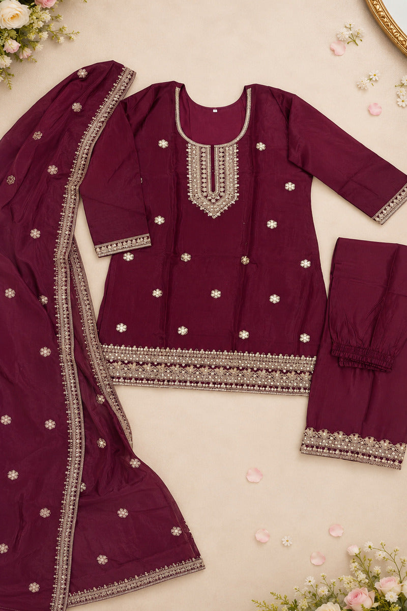 Pure Silk Kurta with Plazo & Dupatta | Woomenza Indian Outfit