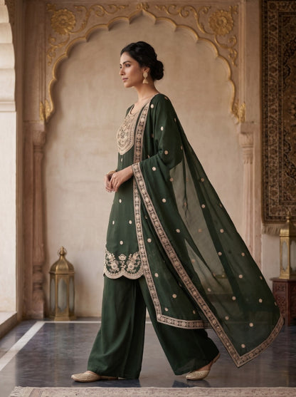 Pure Silk Kurta with Plazo & Dupatta | Woomenza Indian Outfit