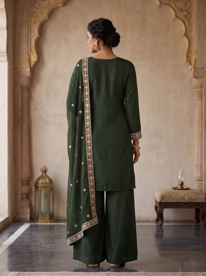 Pure Silk Kurta with Plazo & Dupatta | Woomenza Indian Outfit