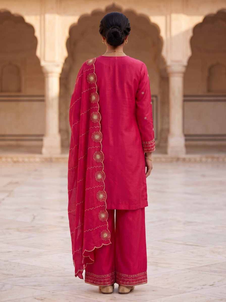 Pure Silk Kurta with Plazo & Dupatta | Woomenza Indian Outfit