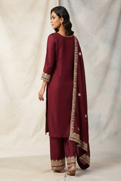 Pure Silk Kurta with Plazo & Dupatta | Woomenza Indian Outfit