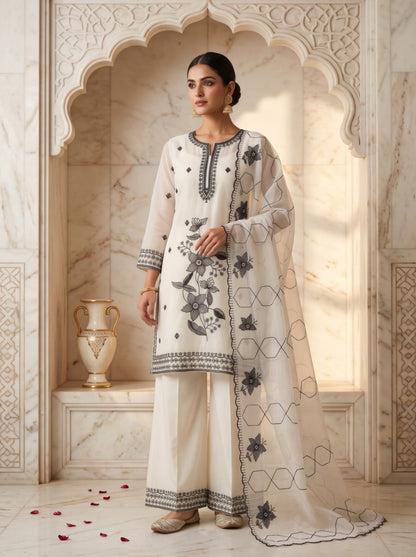 Pure Silk Kurta with Plazo & Dupatta | Woomenza Indian Outfit