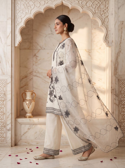 Pure Silk Kurta with Plazo & Dupatta | Woomenza Indian Outfit