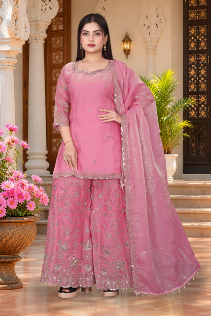 Pure Silk Kurta with Plazo & Dupatta | Woomenza Indian Outfit