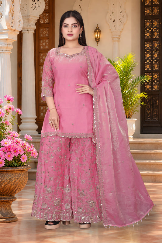 Pure Silk Kurta with Plazo & Dupatta | Woomenza Indian Outfit