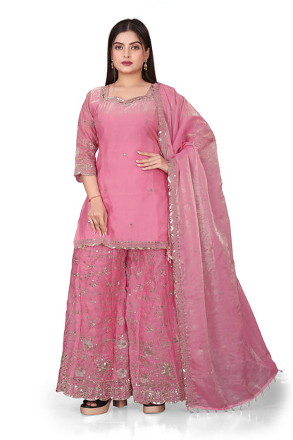 Pure Silk Kurta with Plazo & Dupatta | Woomenza Indian Outfit