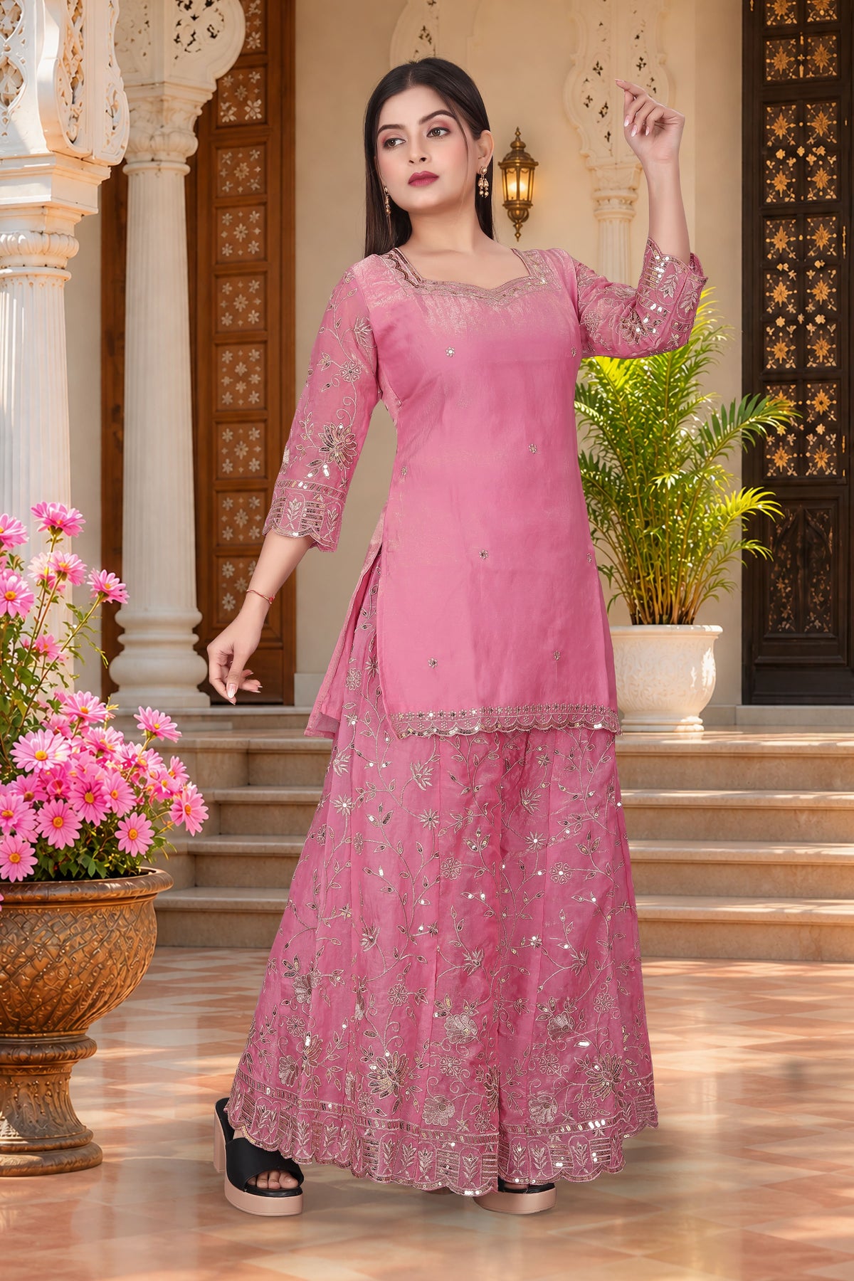 Pure Silk Kurta with Plazo & Dupatta | Woomenza Indian Outfit