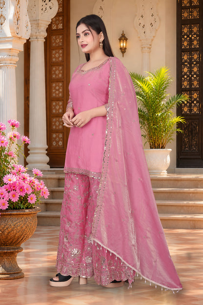 Pure Silk Kurta with Plazo & Dupatta | Woomenza Indian Outfit
