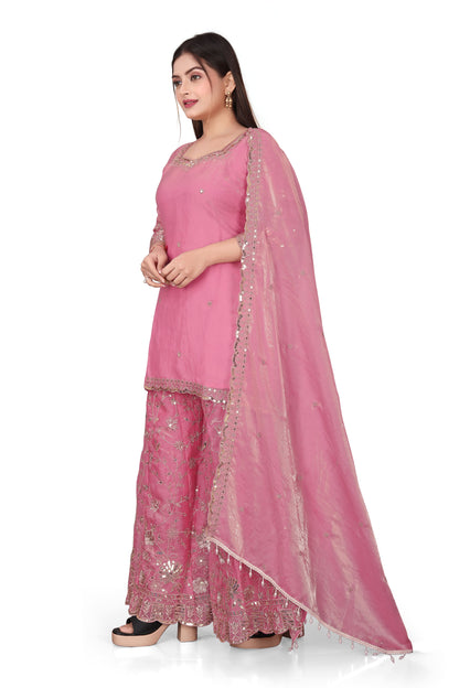 Pure Silk Kurta with Plazo & Dupatta | Woomenza Indian Outfit