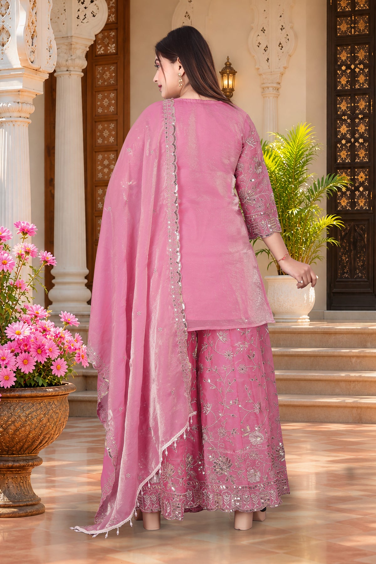 Pure Silk Kurta with Plazo & Dupatta | Woomenza Indian Outfit