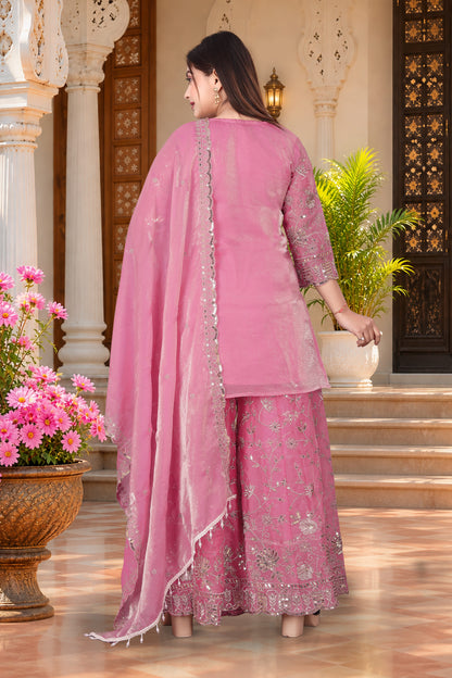 Pure Silk Kurta with Plazo & Dupatta | Woomenza Indian Outfit