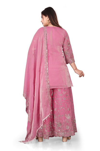 Pure Silk Kurta with Plazo & Dupatta | Woomenza Indian Outfit