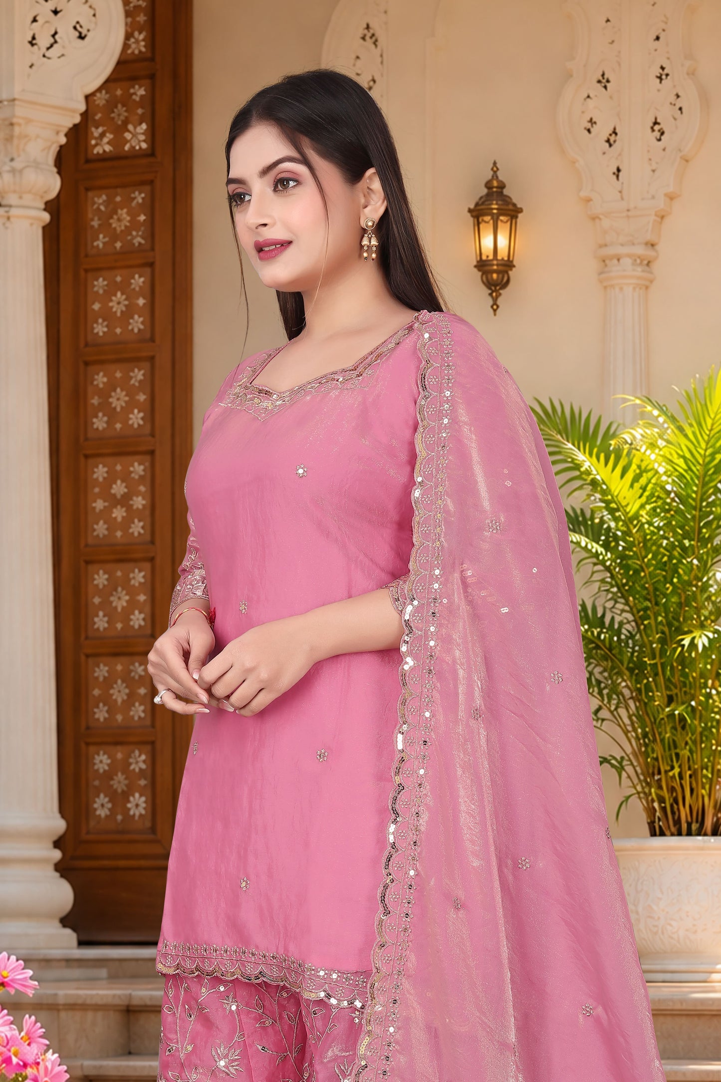Pure Silk Kurta with Plazo & Dupatta | Woomenza Indian Outfit