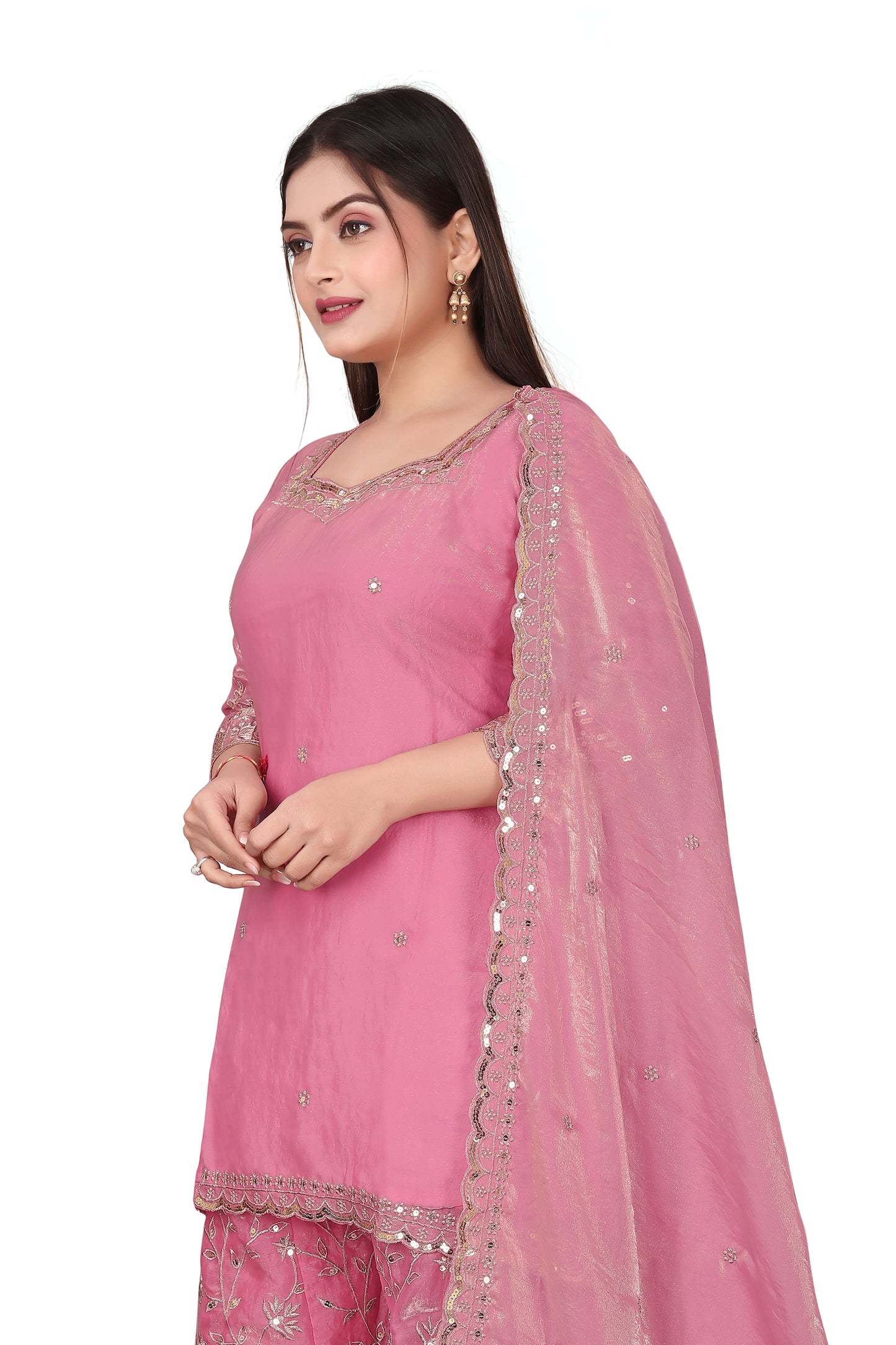 Pure Silk Kurta with Plazo & Dupatta | Woomenza Indian Outfit