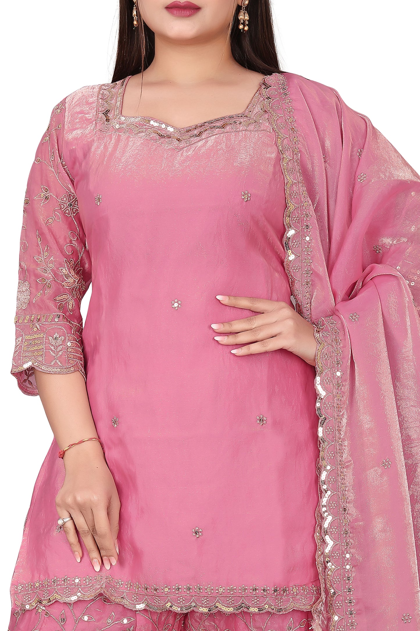 Pure Silk Kurta with Plazo & Dupatta | Woomenza Indian Outfit