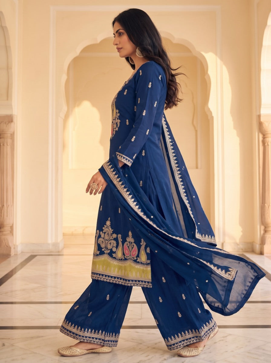 Pure Silk Kurta with Plazo & Dupatta | Woomenza Indian Outfit