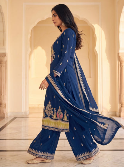 Pure Silk Kurta with Plazo & Dupatta | Woomenza Indian Outfit