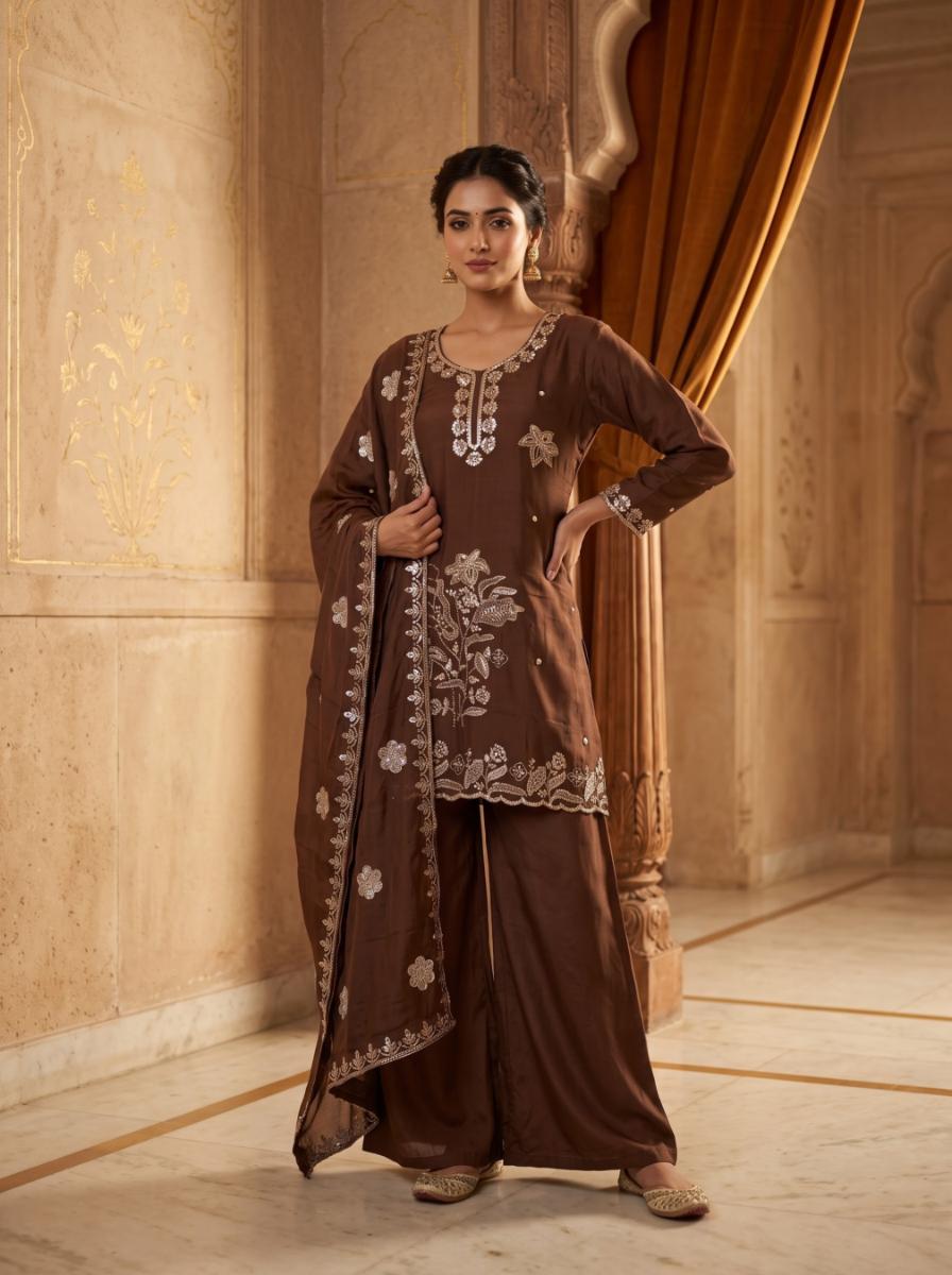 Pure Silk Kurta with Plazo & Dupatta | Woomenza Indian Outfit