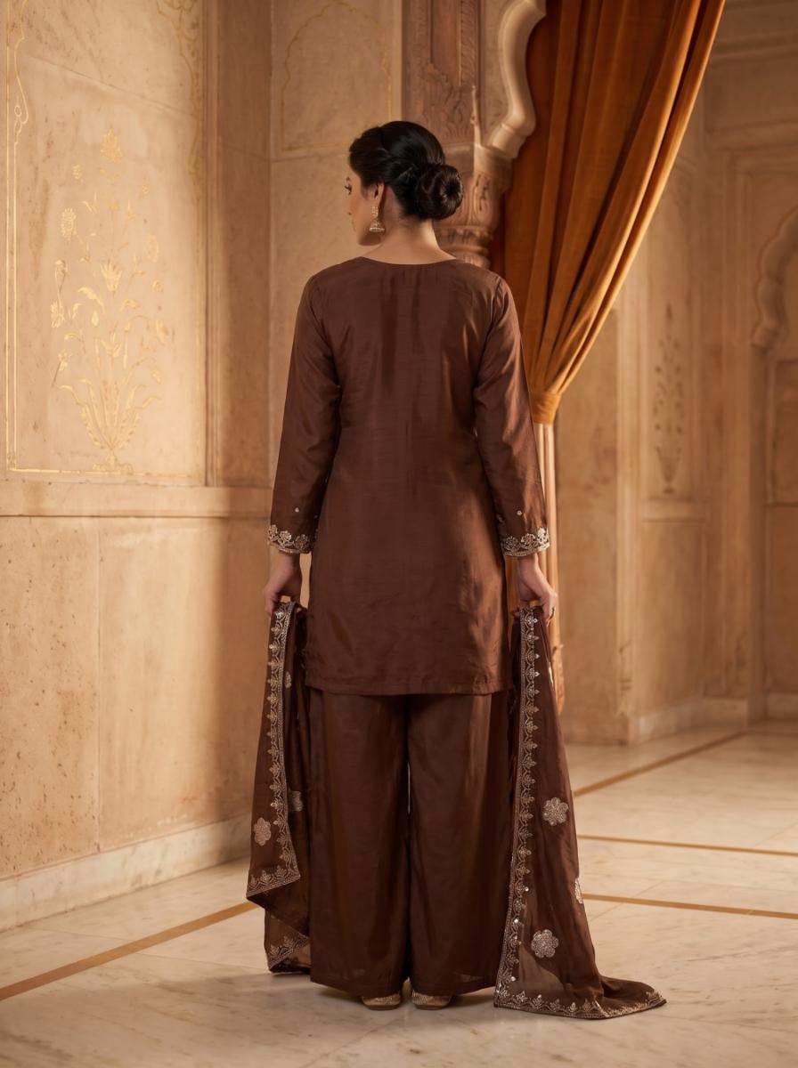 Pure Silk Kurta with Plazo & Dupatta | Woomenza Indian Outfit