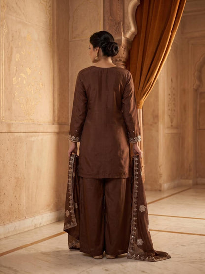 Pure Silk Kurta with Plazo & Dupatta | Woomenza Indian Outfit