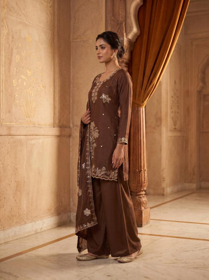 Pure Silk Kurta with Plazo & Dupatta | Woomenza Indian Outfit