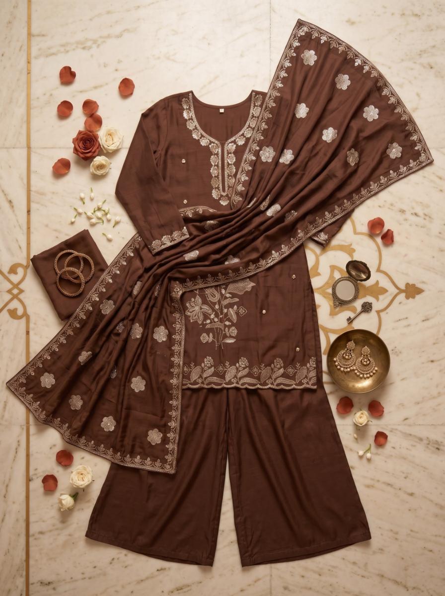 Pure Silk Kurta with Plazo & Dupatta | Woomenza Indian Outfit