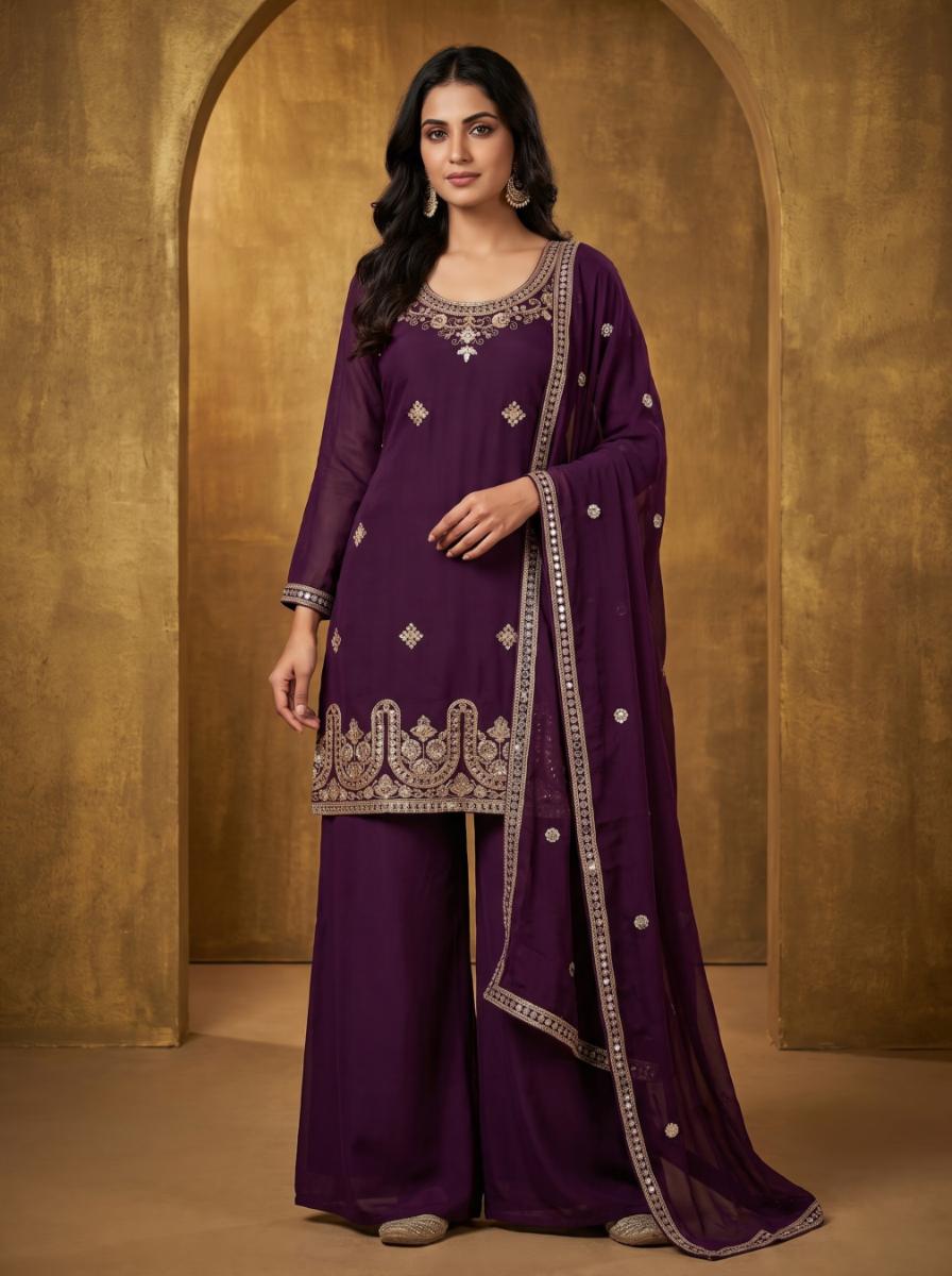 Pure Silk Kurta with Plazo & Dupatta | Woomenza Indian Outfit