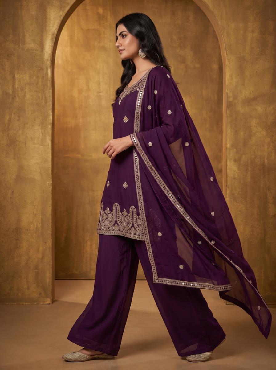 Pure Silk Kurta with Plazo & Dupatta | Woomenza Indian Outfit