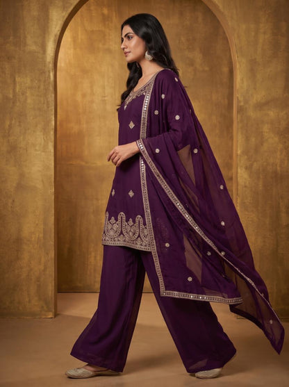 Pure Silk Kurta with Plazo & Dupatta | Woomenza Indian Outfit