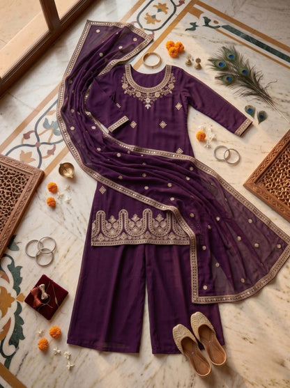 Pure Silk Kurta with Plazo & Dupatta | Woomenza Indian Outfit