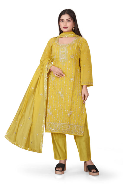 Pure Silk Kurta with Plazo & Dupatta | Woomenza Indian Outfit