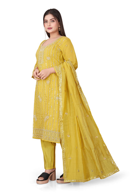 Pure Silk Kurta with Plazo & Dupatta | Woomenza Indian Outfit