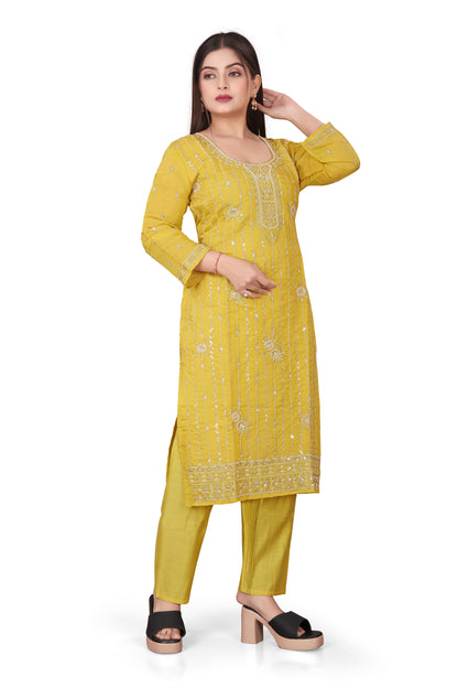 Pure Silk Kurta with Plazo & Dupatta | Woomenza Indian Outfit