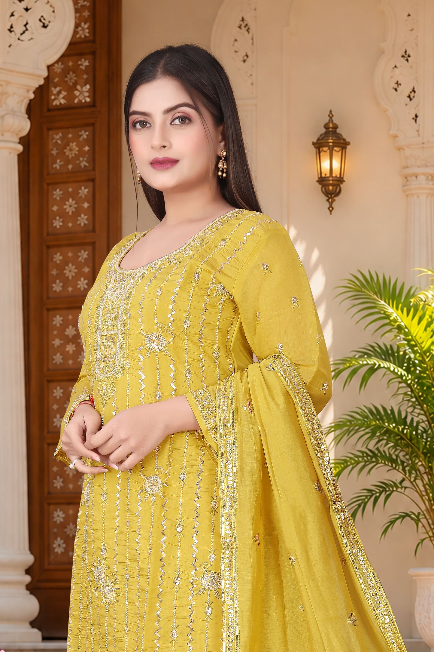 Pure Silk Kurta with Plazo & Dupatta | Woomenza Indian Outfit