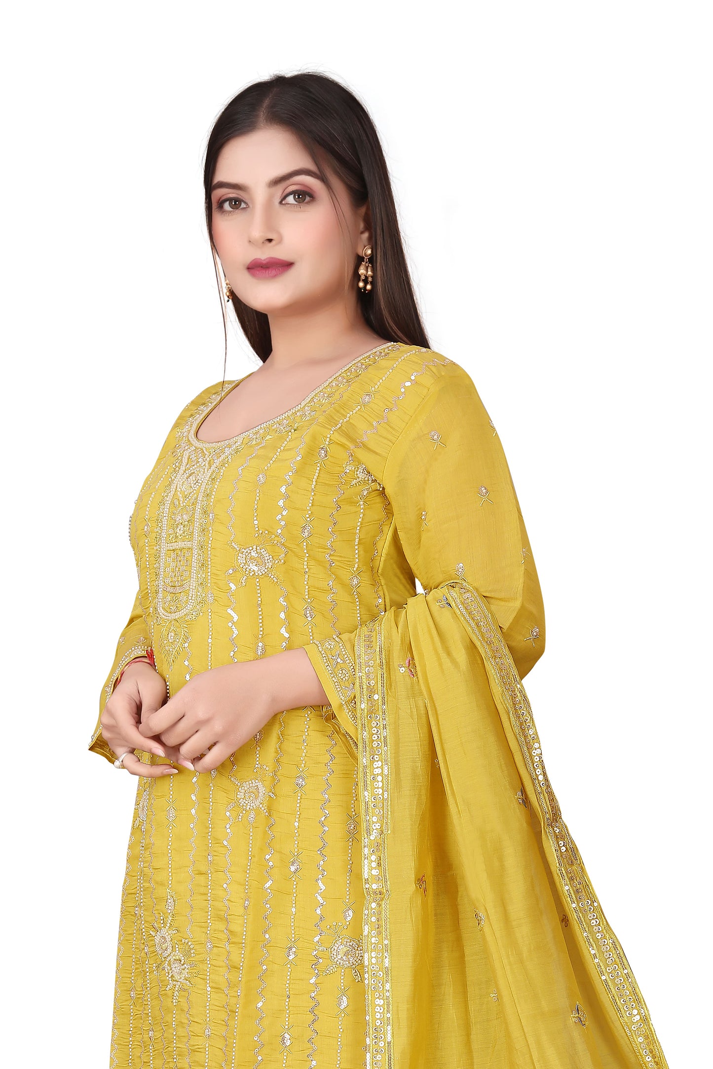Pure Silk Kurta with Plazo & Dupatta | Woomenza Indian Outfit