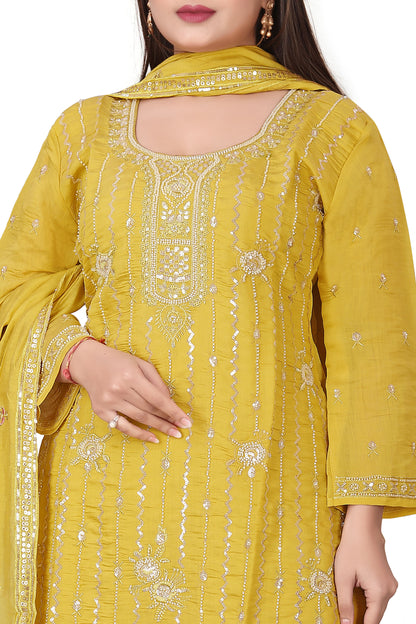 Pure Silk Kurta with Plazo & Dupatta | Woomenza Indian Outfit