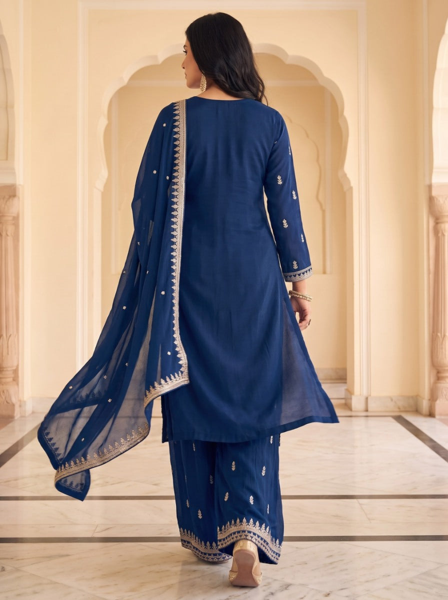 Pure Silk Kurta with Plazo & Dupatta | Woomenza Indian Outfit