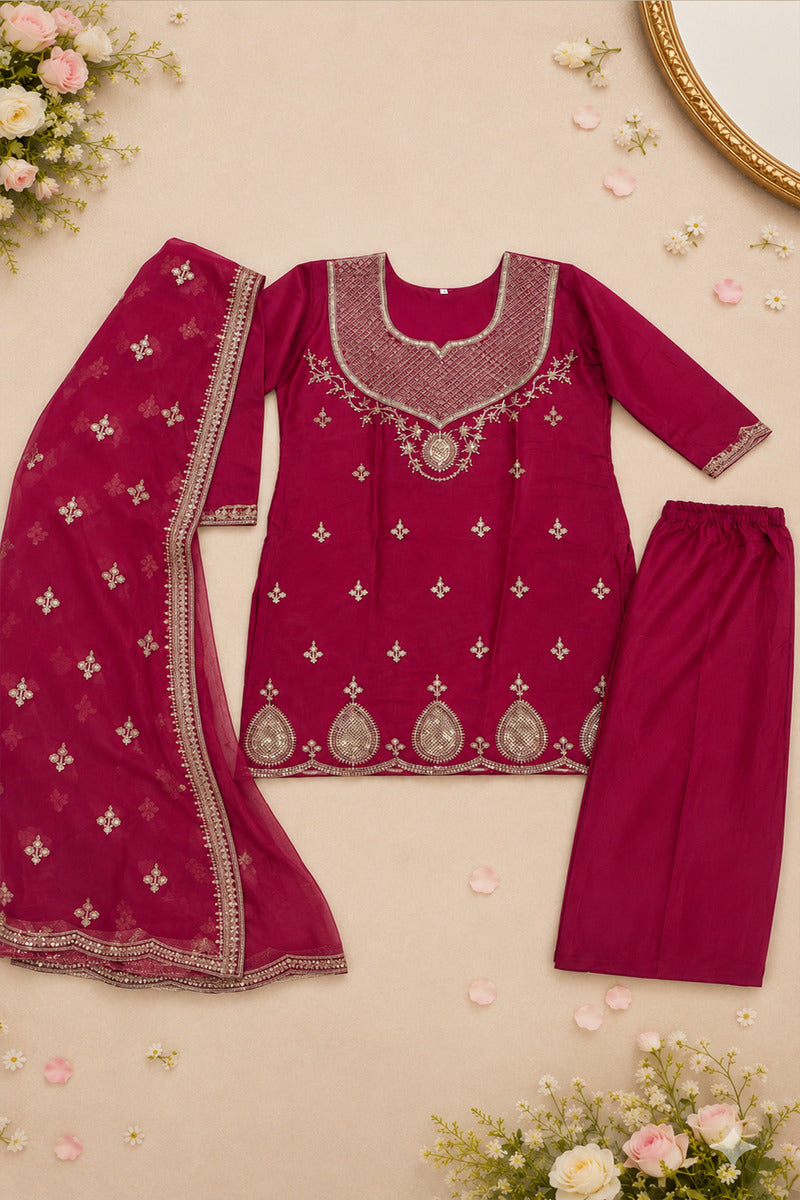 Pure Silk Kurta with Plazo & Dupatta | Woomenza Indian Outfit