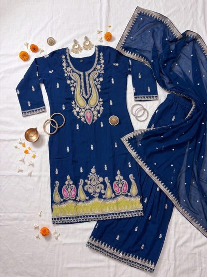 Pure Silk Kurta with Plazo & Dupatta | Woomenza Indian Outfit
