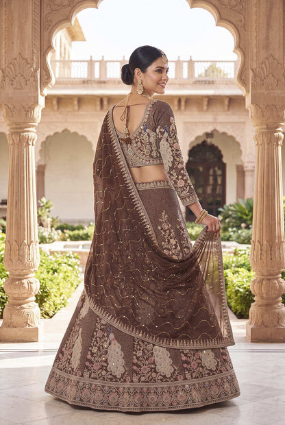 Warm brown n coffee colour Designer Ethnic Lehengha Choli with Intricate Peacock Threadwork