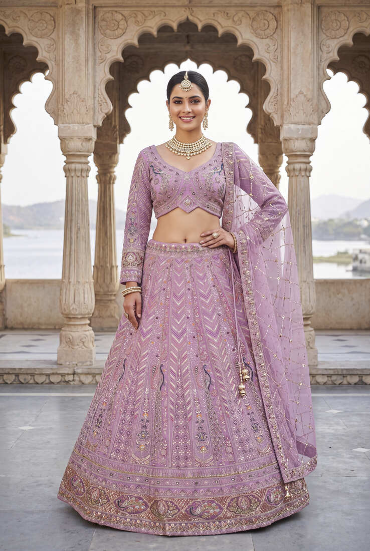 Stunning Lavender Embroidered Lehenga Choli with Dupatta | Wedding Guest Indian Ethnic Wear for Women