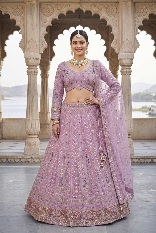 Stunning Lavender Embroidered Lehenga Choli with Dupatta | Wedding Guest Indian Ethnic Wear for Women