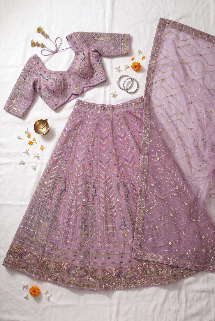 Stunning Lavender Embroidered Lehenga Choli with Dupatta | Wedding Guest Indian Ethnic Wear for Women