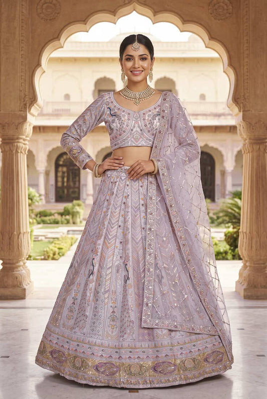 Stunning Light Lavender Embroidered Lehengha Choli Set – Designer Ethnic Indian Wedding Wear for Women