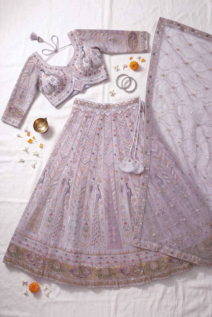 Stunning Light Lavender Embroidered Lehengha Choli Set – Designer Ethnic Indian Wedding Wear for Women