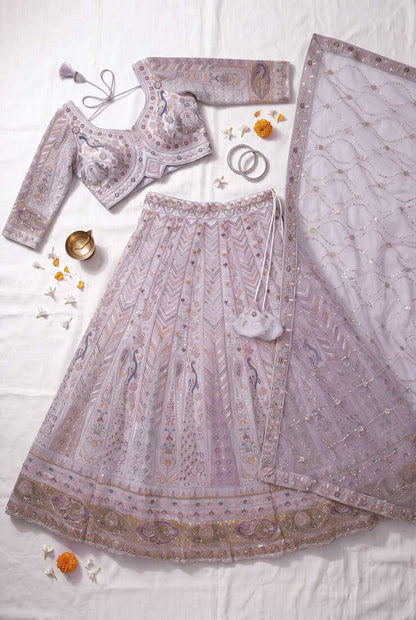 Stunning Light Lavender Embroidered Lehengha Choli Set – Designer Ethnic Indian Wedding Wear for Women