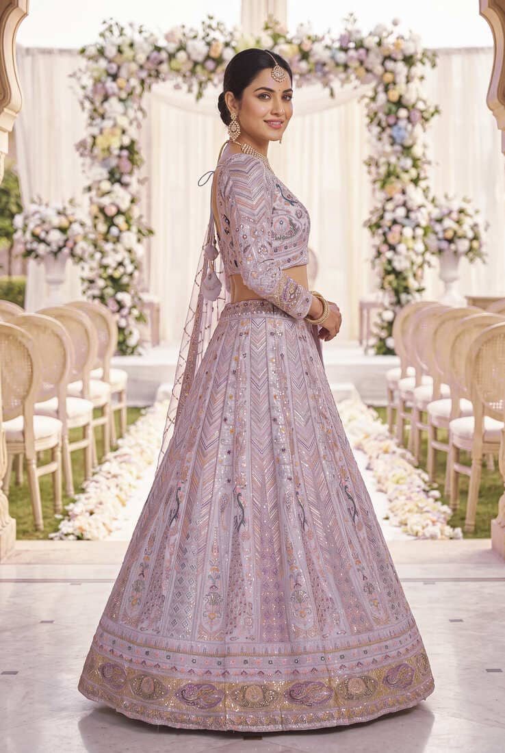 Stunning Light Lavender Embroidered Lehengha Choli Set – Designer Ethnic Indian Wedding Wear for Women