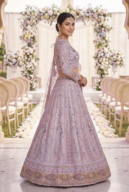Stunning Light Lavender Embroidered Lehengha Choli Set – Designer Ethnic Indian Wedding Wear for Women