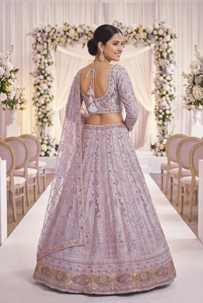 Stunning Light Lavender Embroidered Lehengha Choli Set – Designer Ethnic Indian Wedding Wear for Women