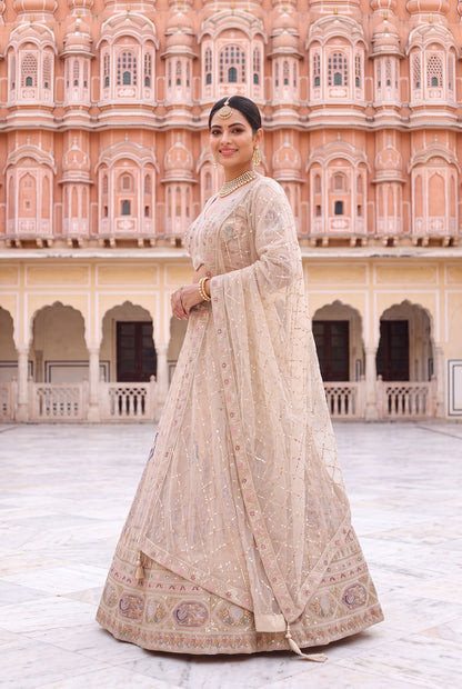 Exquisite Beige Embroidered Lehenga Choli Set with Dupatta – Designer Indian Ethnic Wear for Weddings and Festive Occasions